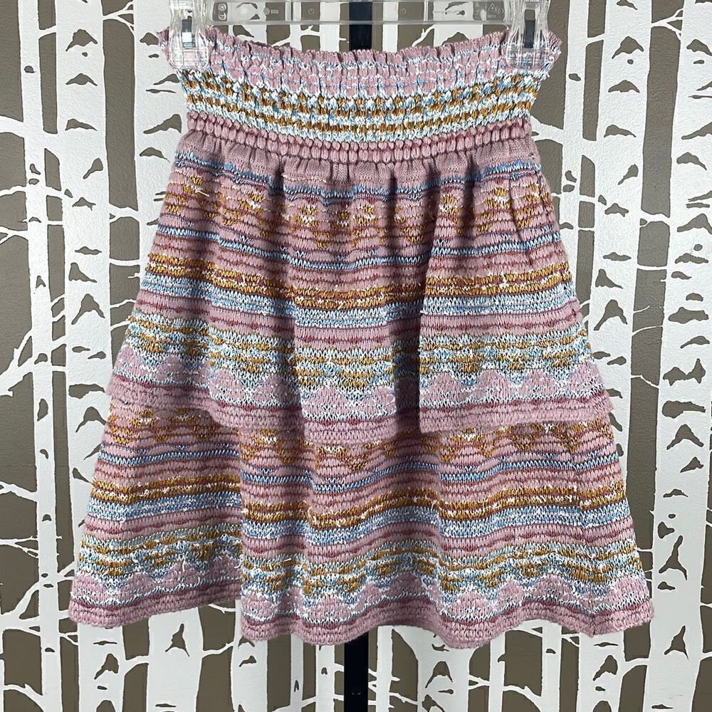 Cecilia Prado $198 New Knitted Tiered Hem Smocked Waist Mini Skirt S